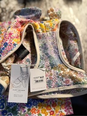 Kurt Geiger Multicolor Floral Dog Coat with Beige Trim